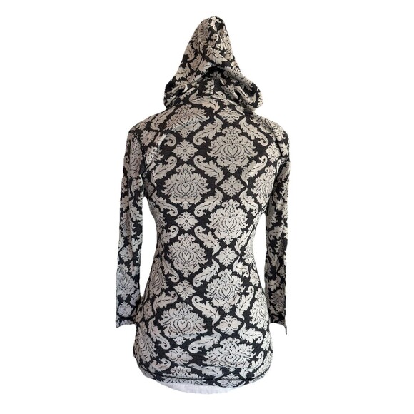 Mod-O-Doc YTK Gray & White Damask Print lightweight Thermal Pullover Hoodie Sz 2 - Picture 7 of 9
